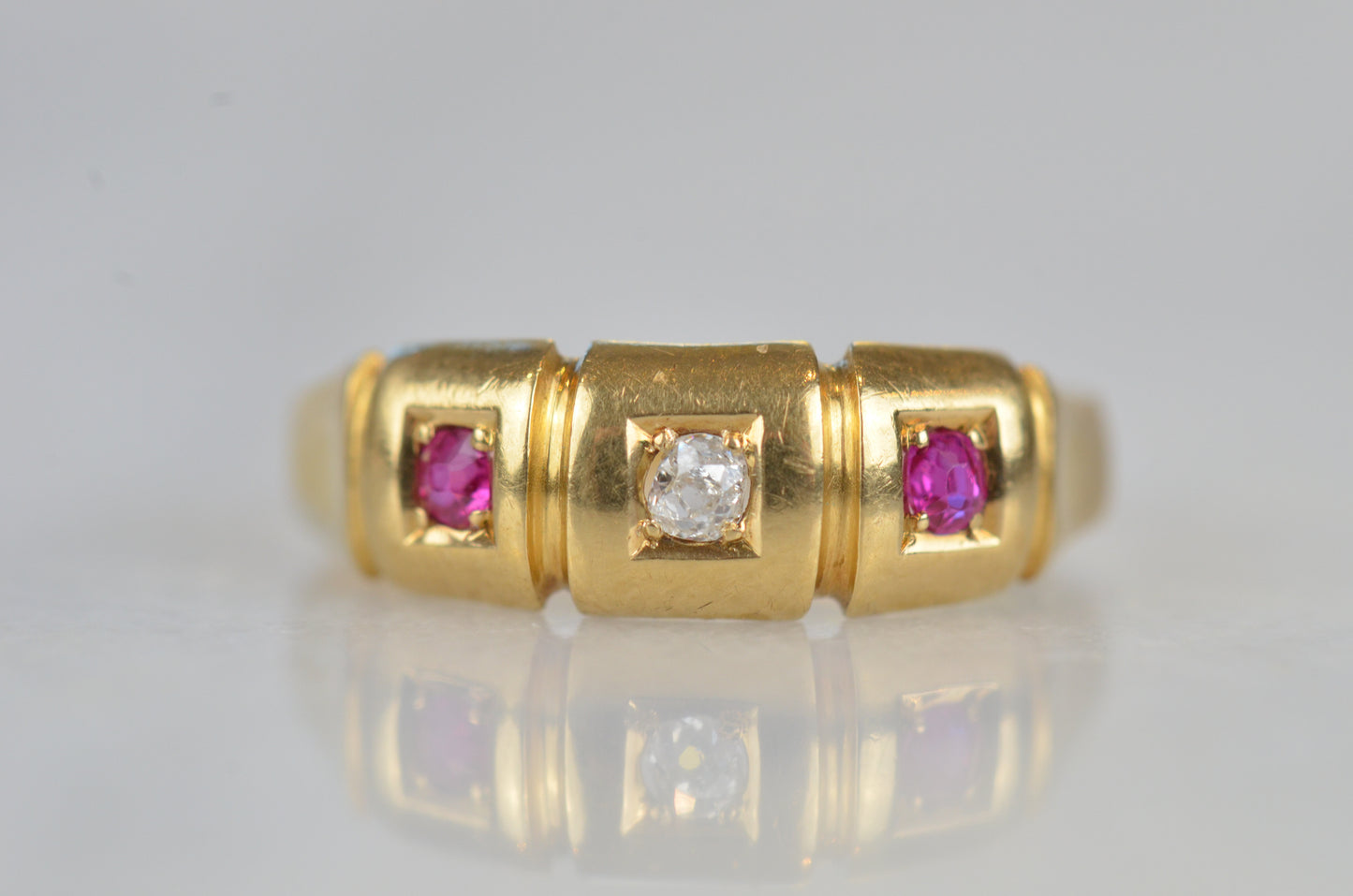 Vibrant Victorian Ruby and Diamond Panel Ring