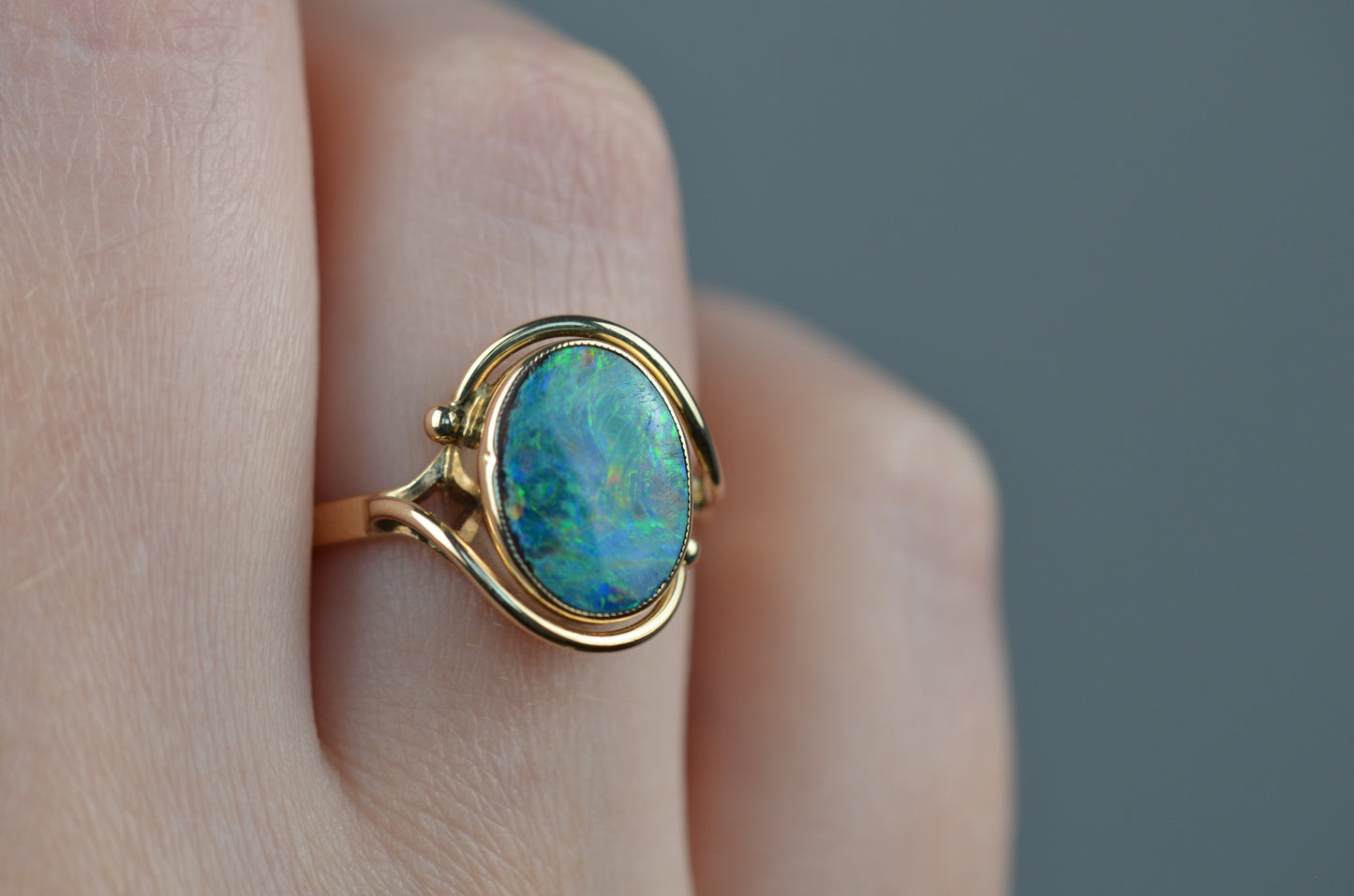 Fiery Vintage Boulder Opal Ring