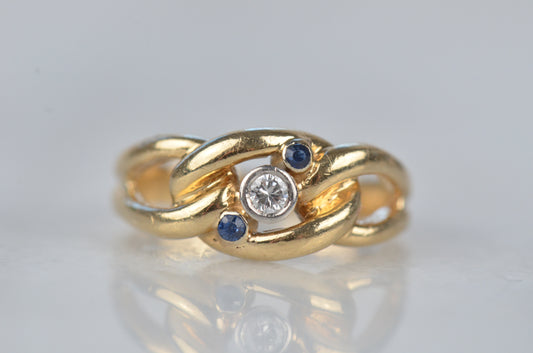 Rich Vintage Diamond and Sapphire Chain Ring