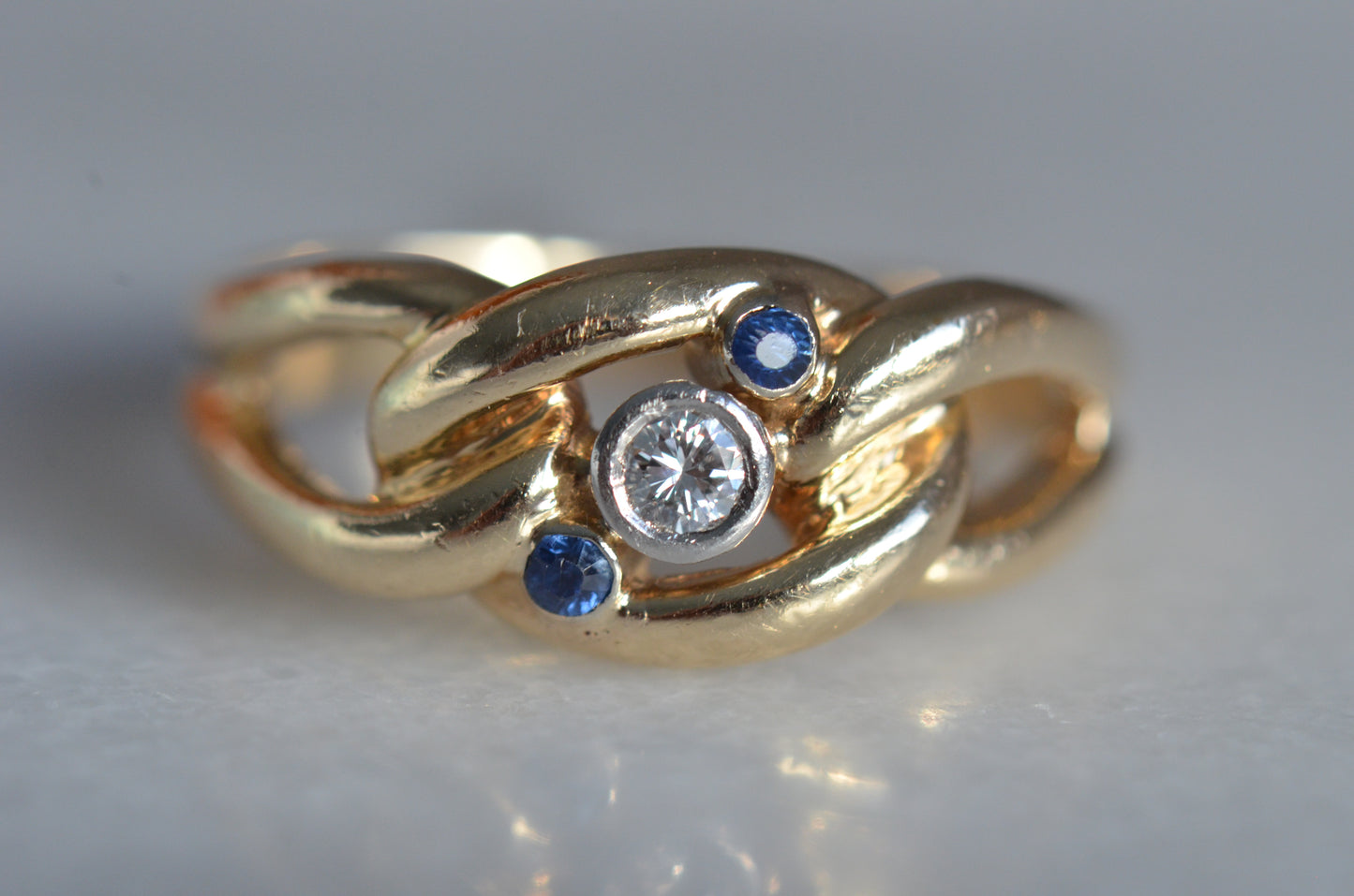 Rich Vintage Diamond and Sapphire Chain Ring