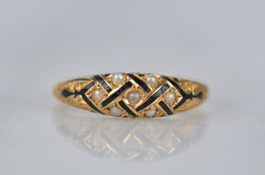 Dramatic Victorian Enamel and Pearl Ring