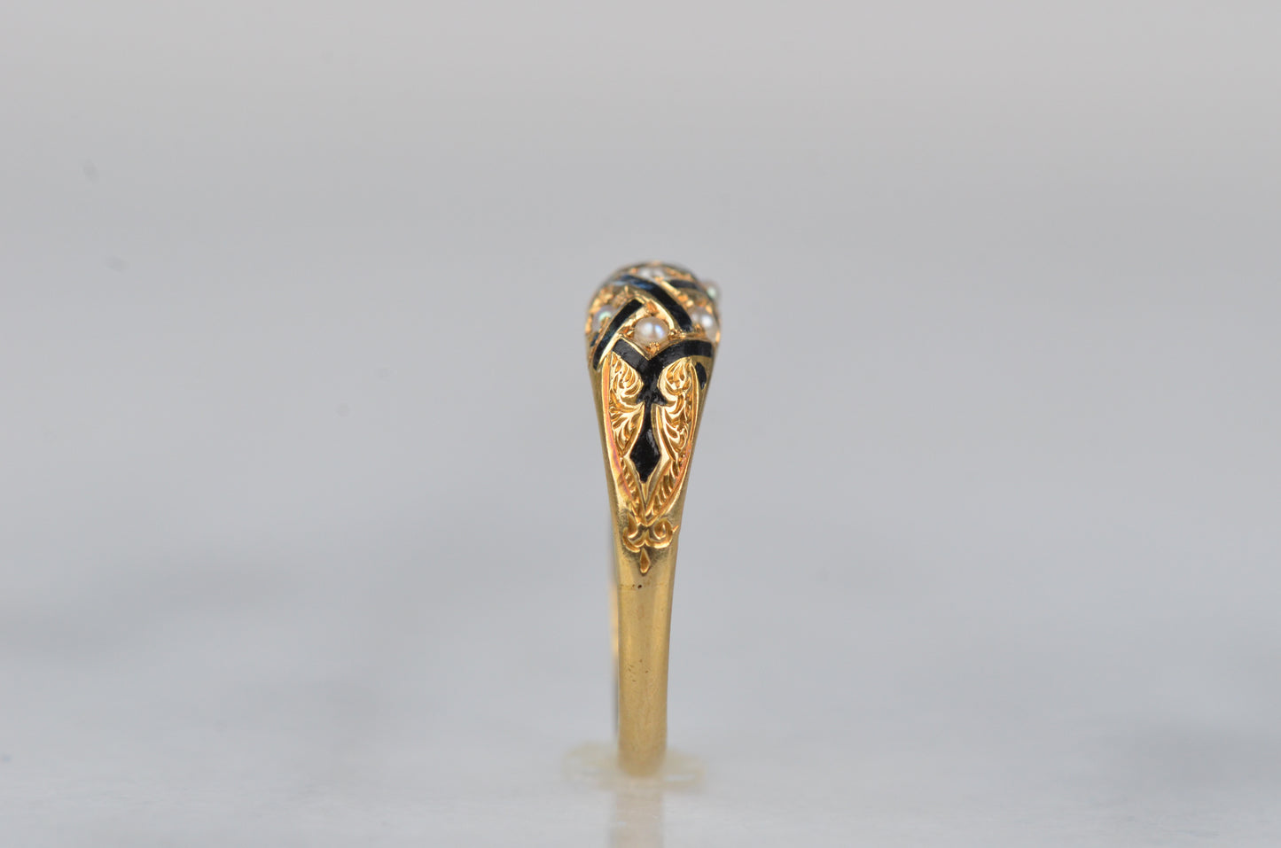 Dramatic Victorian Enamel and Pearl Ring