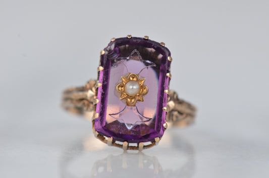Dramatic Victorian Amethyst Inlay Ring