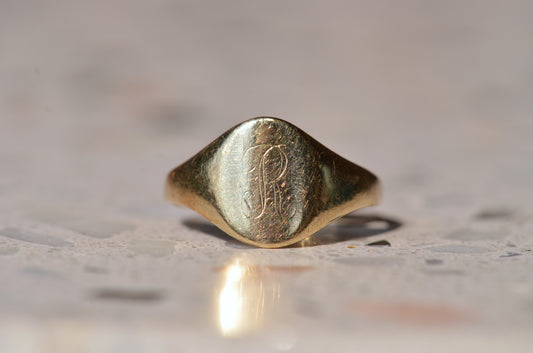 Tiny Antique R Signet Ring