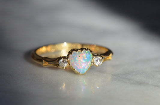 Otherworldly Victorian Opal Heart Ring