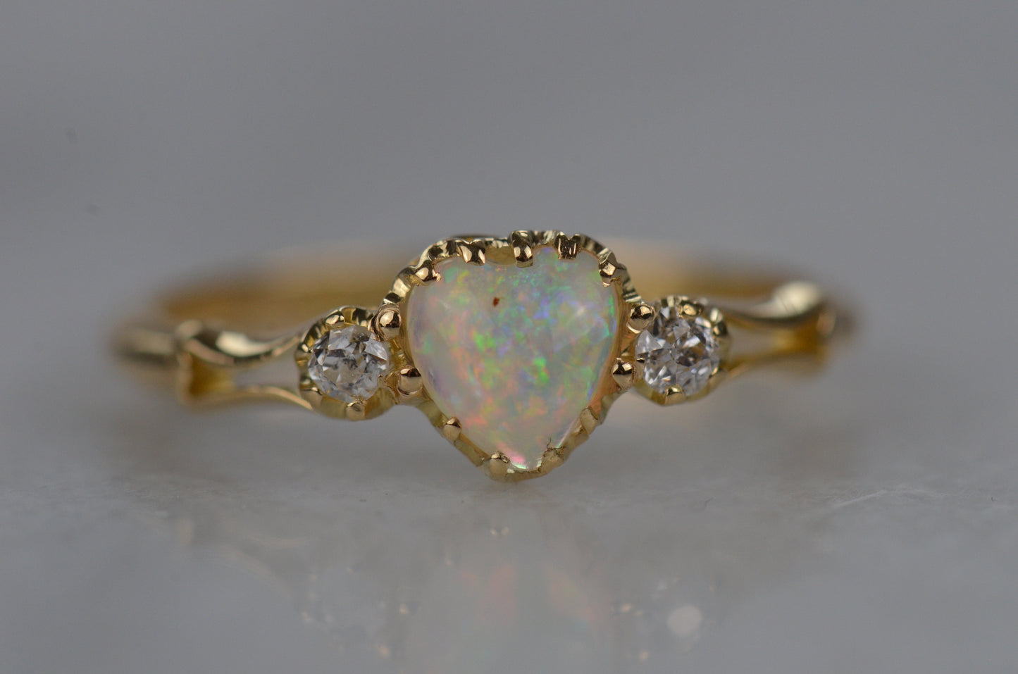Otherworldly Victorian Opal Heart Ring