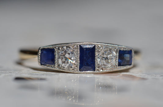 Chic Edwardian Sapphire and Diamond Band
