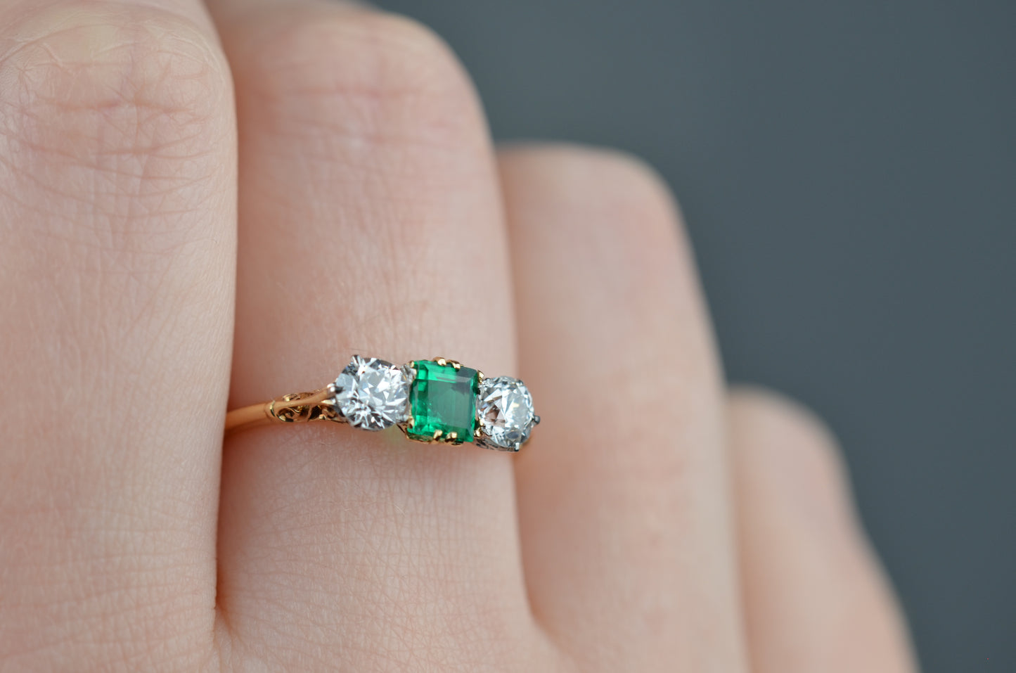 Electrifying Antique Emerald Trilogy Ring