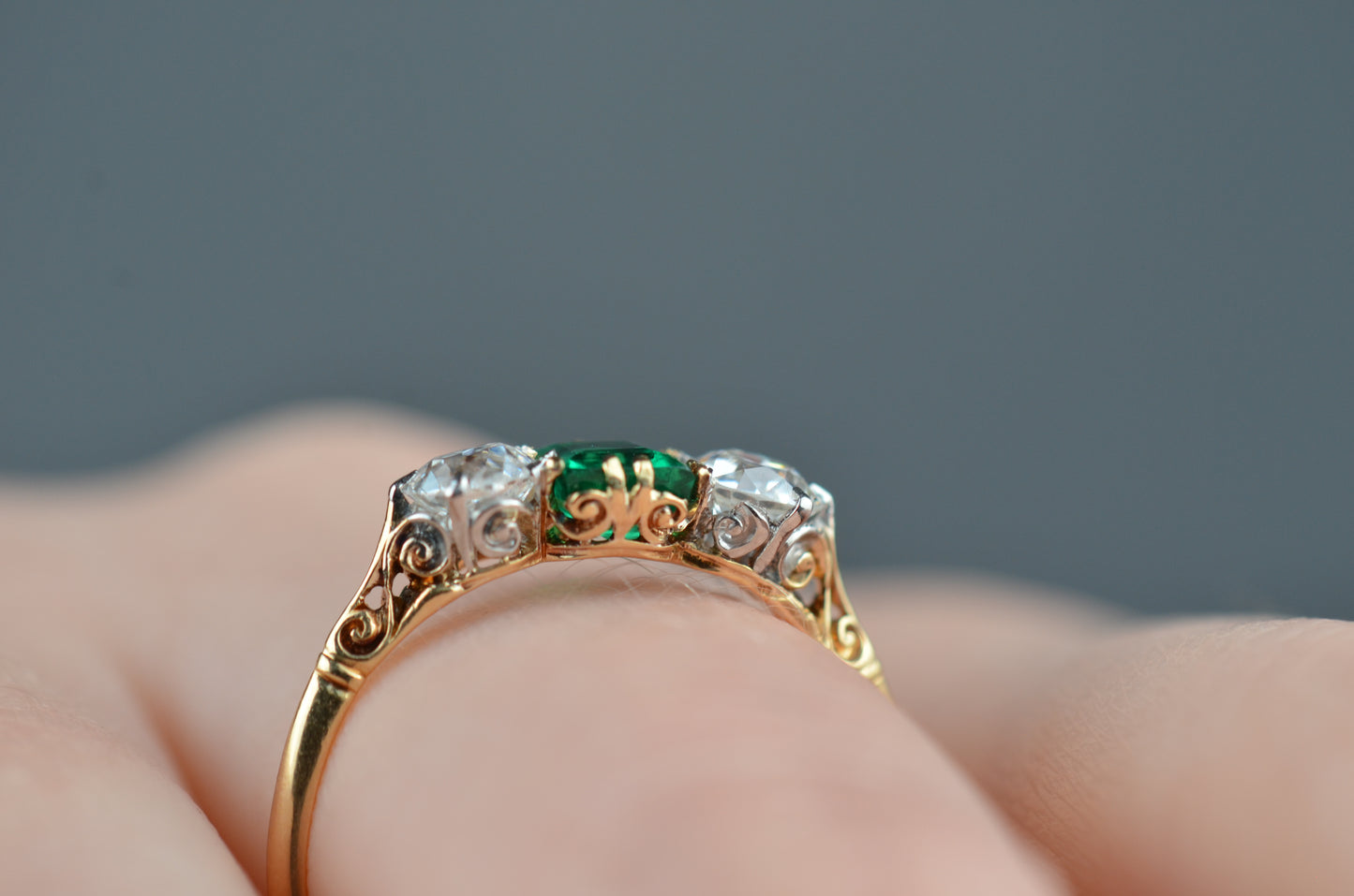 Electrifying Antique Emerald Trilogy Ring