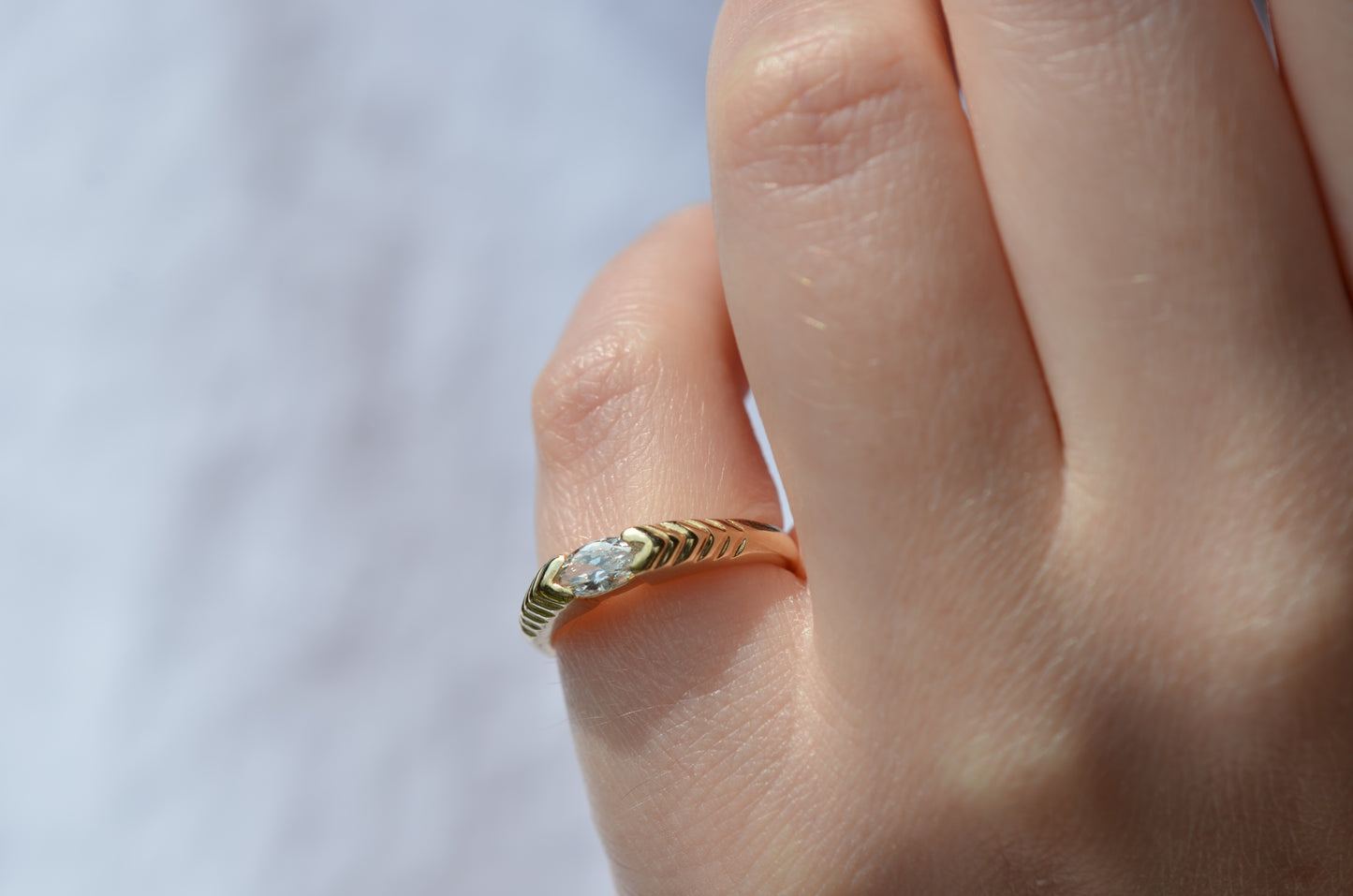 Dazzling Vintage Ribbed Marquise Ring