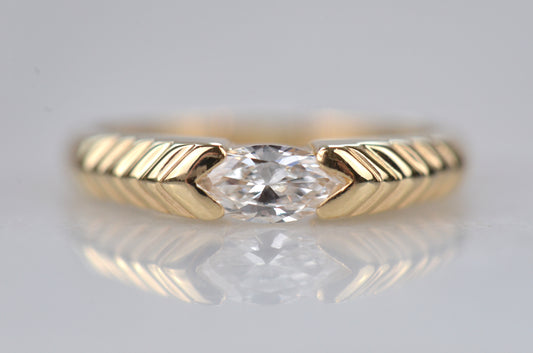 Dazzling Vintage Ribbed Marquise Ring