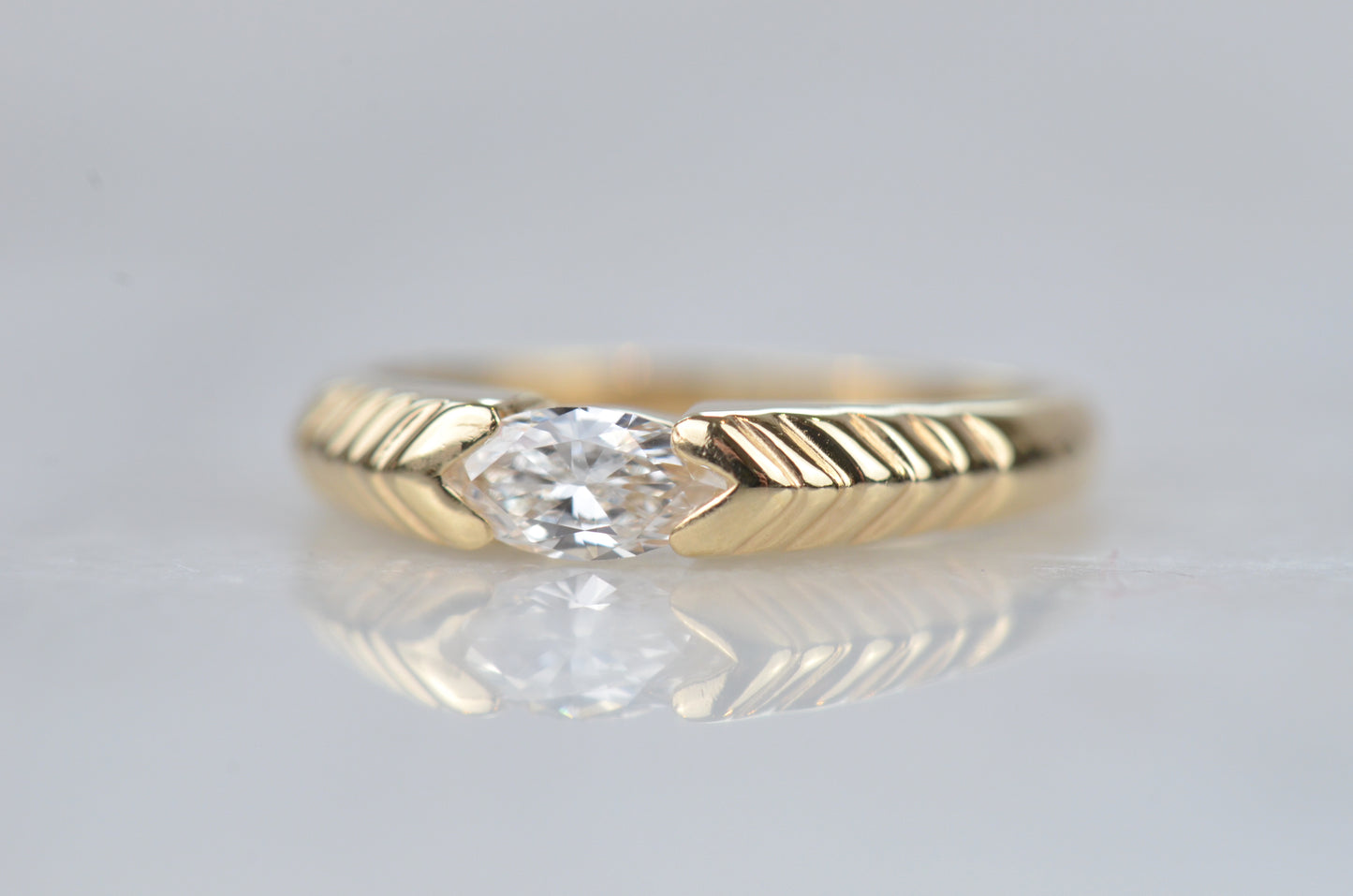 Dazzling Vintage Ribbed Marquise Ring