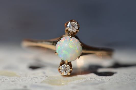Dainty Victorian Opal and Diamond Trilogy Ring
