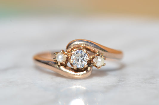 Dainty Antique Diamond and Pearl Bypass Trilogy