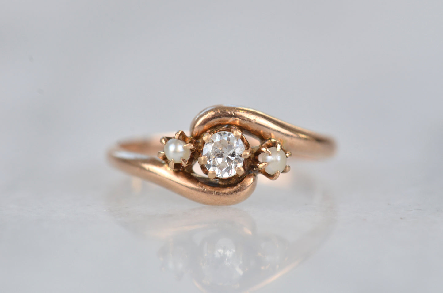 Dainty Antique Diamond and Pearl Bypass Trilogy