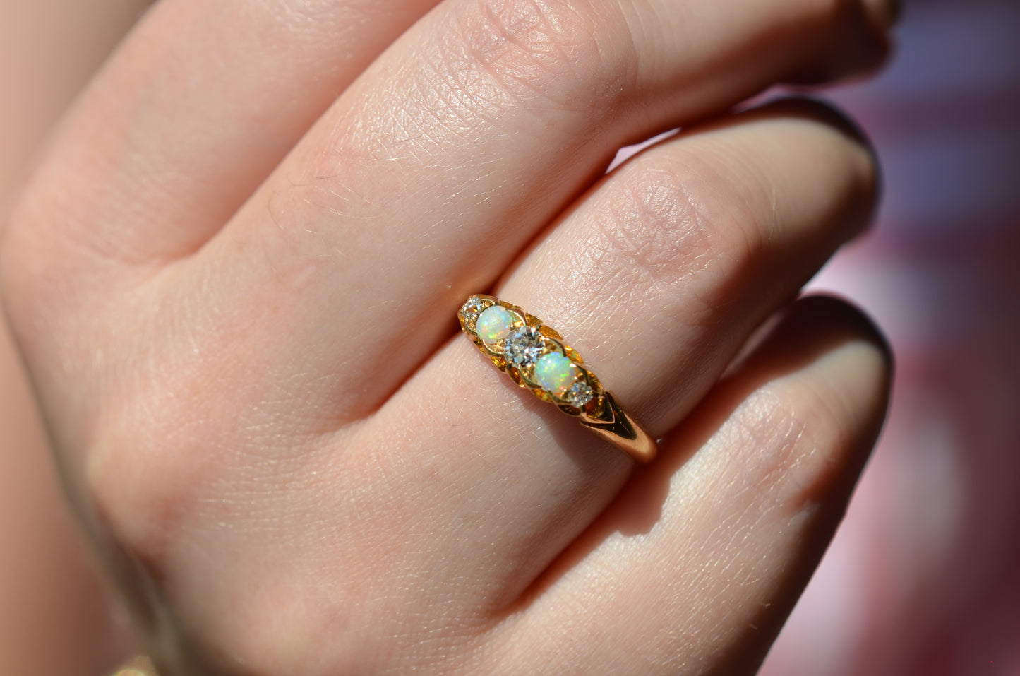 Gleaming Victorian Opal and Diamond Ring