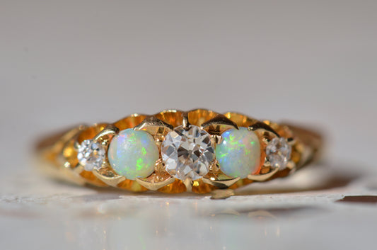 Gleaming Victorian Opal and Diamond Ring
