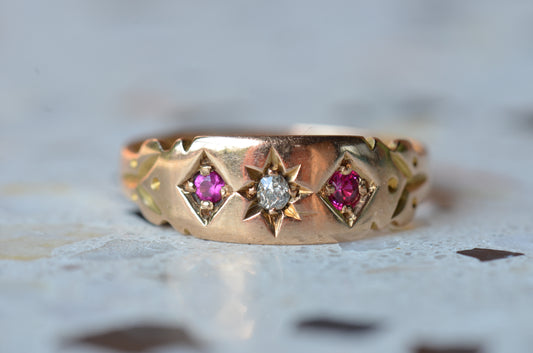 Classic Antique Ruby and Diamond Star Set Ring