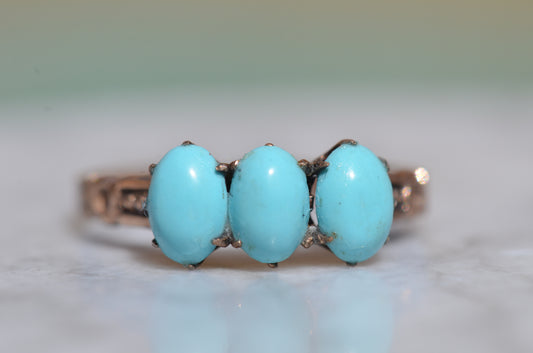 Bright Antique Turquoise Trilogy Ring
