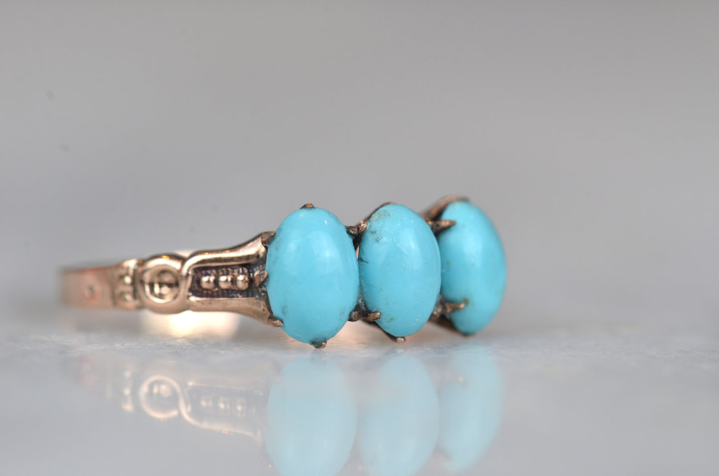 Bright Antique Turquoise Trilogy Ring