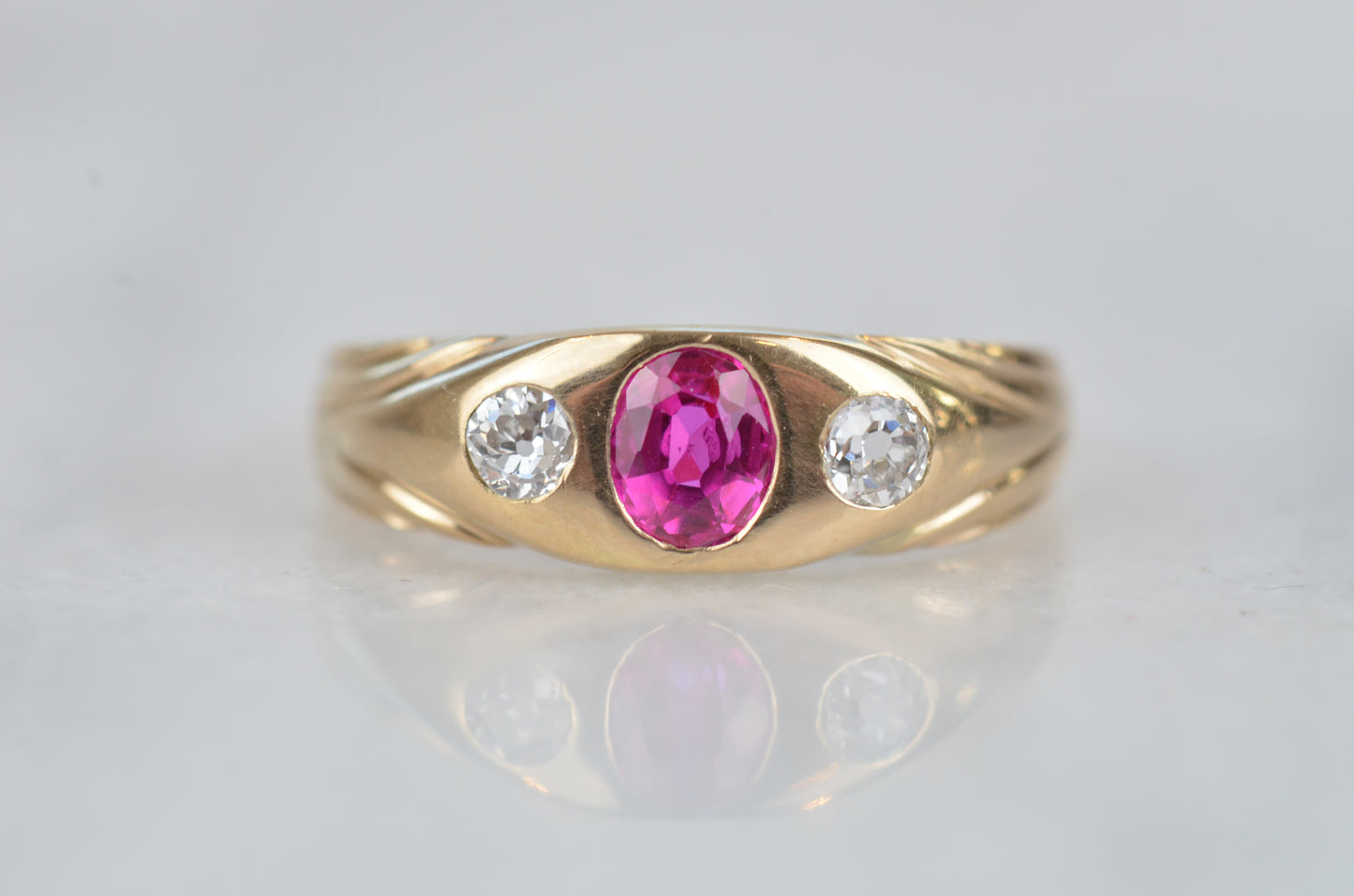 Blazing Antique Synthetic Ruby Trilogy Ring