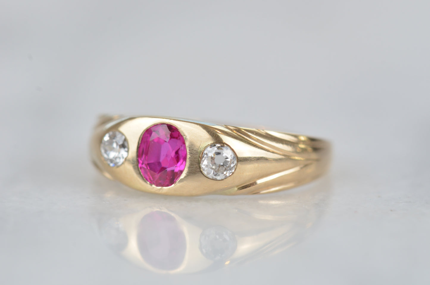 Blazing Antique Synthetic Ruby Trilogy Ring