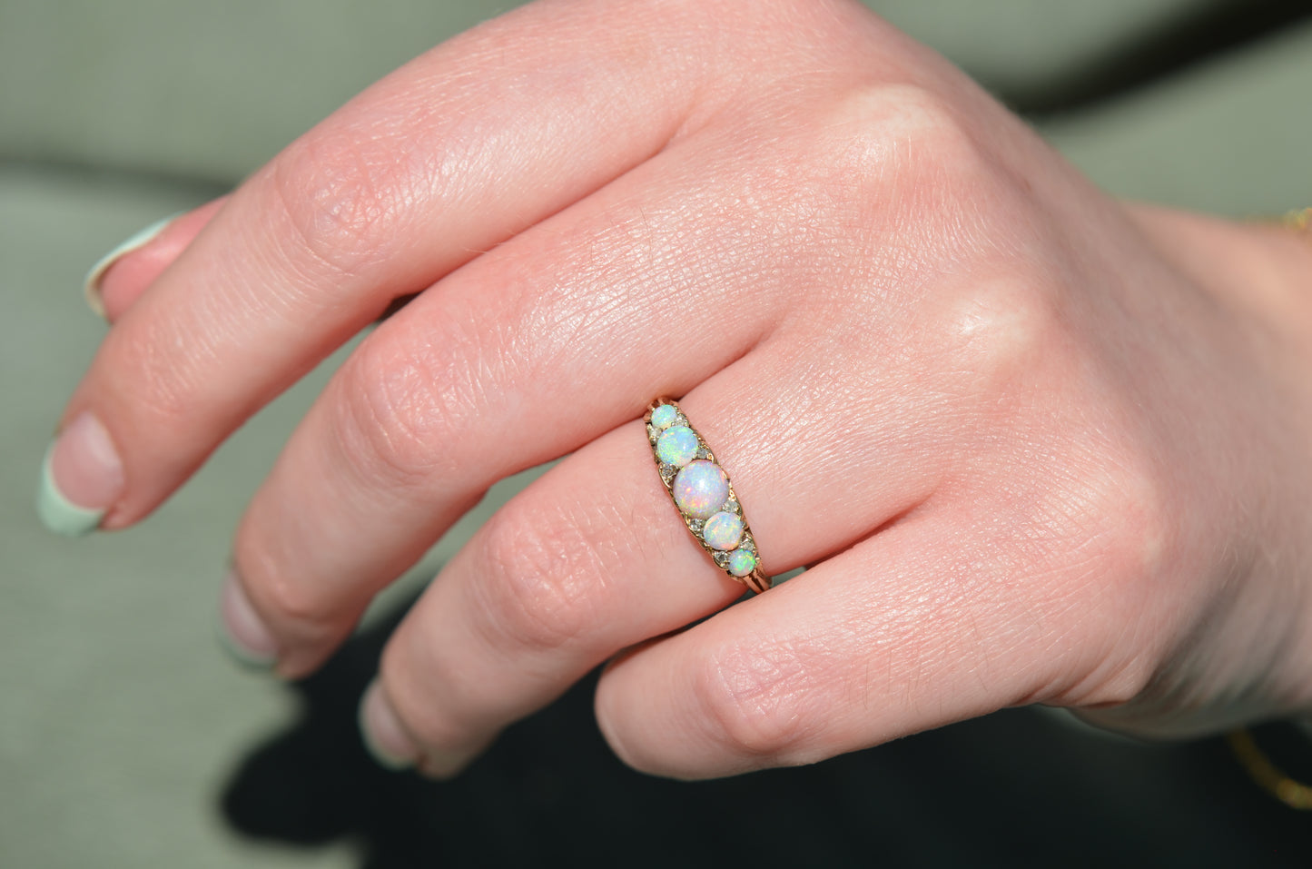 Sensational Antique Opal and Diamond Band Ring