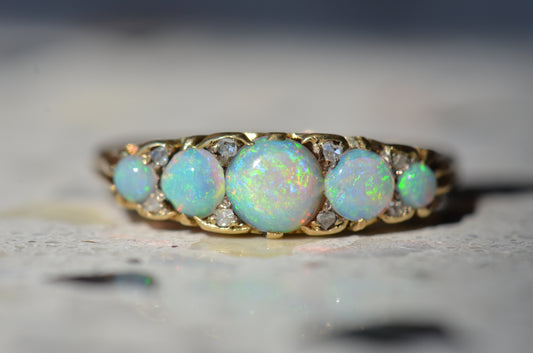 Sensational Antique Opal and Diamond Band Ring