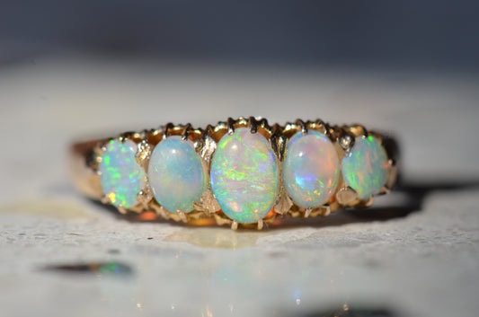 Fiery Victorian Opal Five Stone Ring