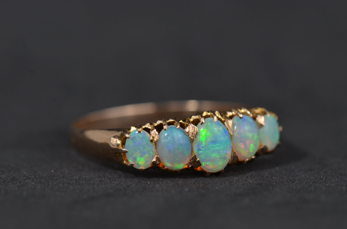 Fiery Victorian Opal Five Stone Ring