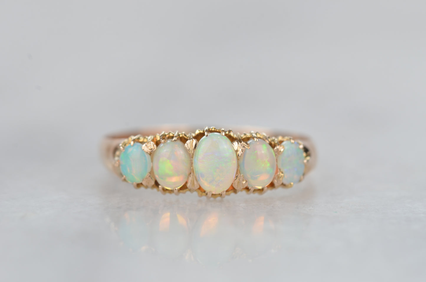 Fiery Victorian Opal Five Stone Ring