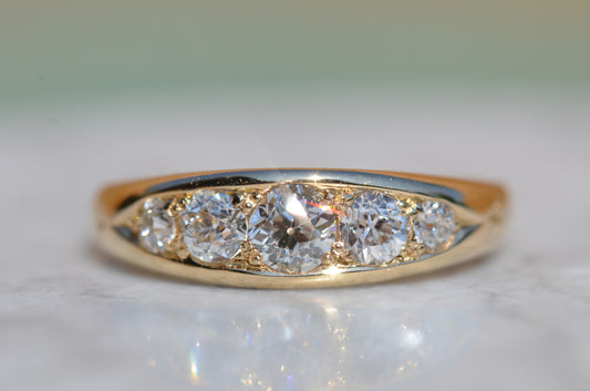 Divine Edwardian Diamond Boat Ring