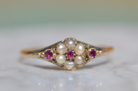 Graceful Victorian Pearl and Ruby Ring