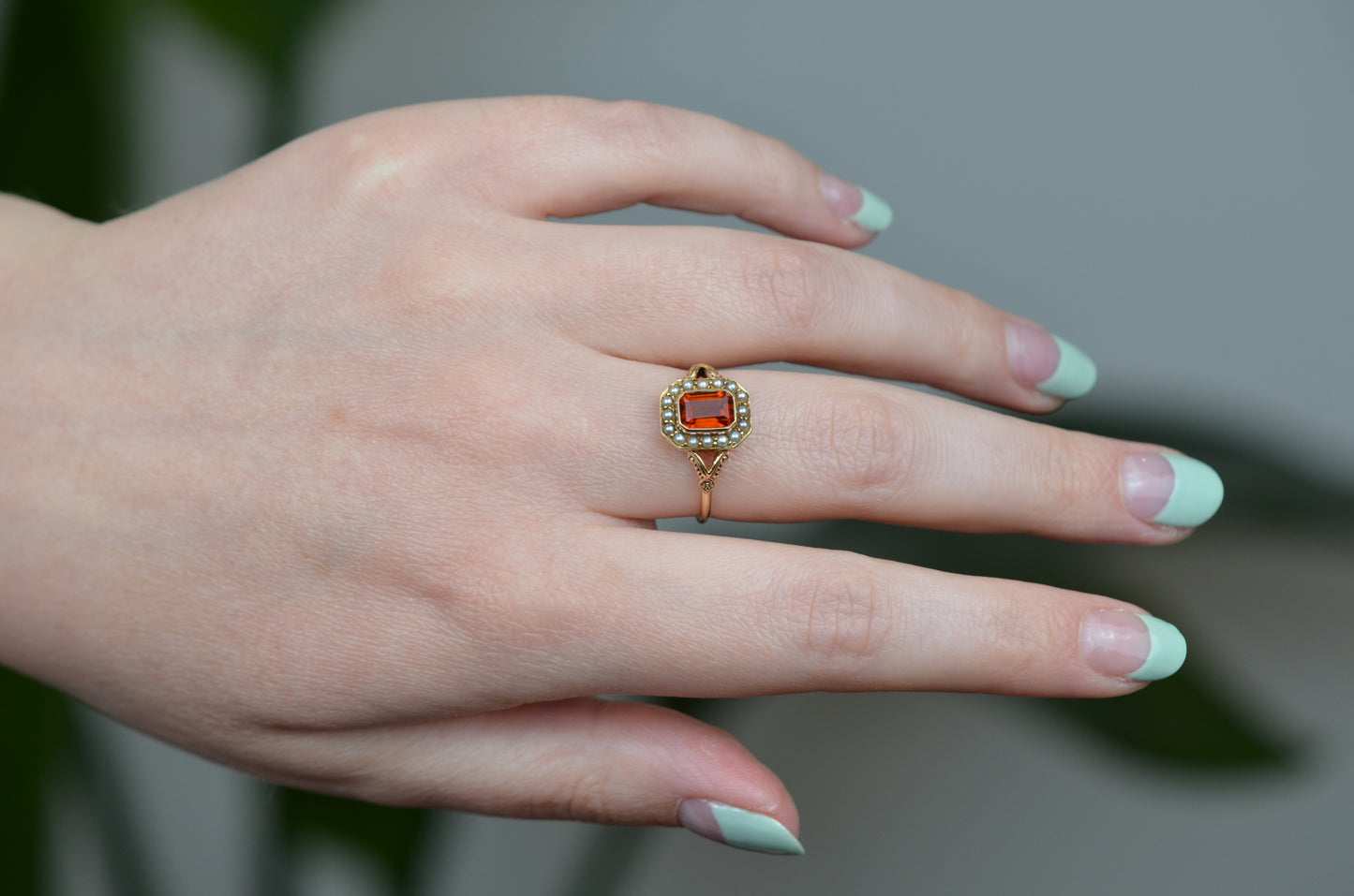 Dramatic Vintage Citrine Pearl Ring