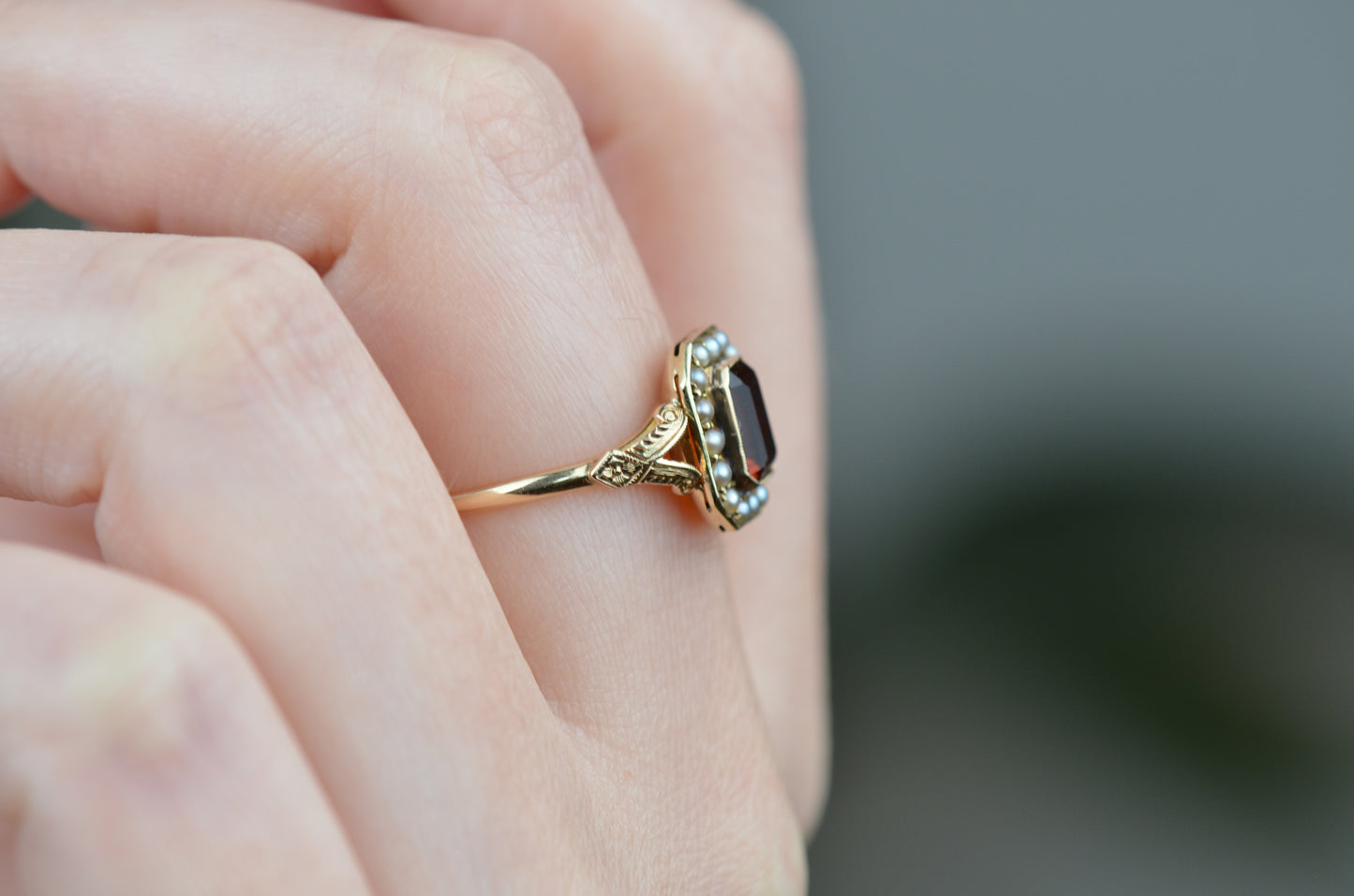 Dramatic Vintage Citrine Pearl Ring