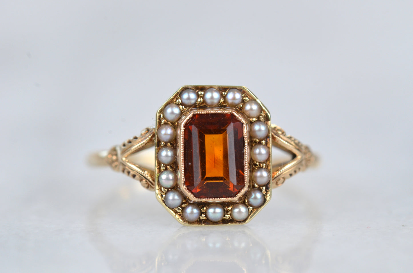 Dramatic Vintage Citrine Pearl Ring