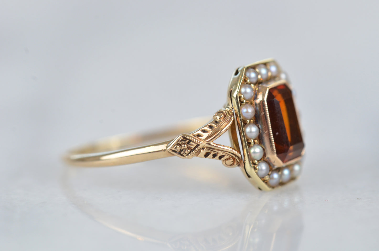 Dramatic Vintage Citrine Pearl Ring