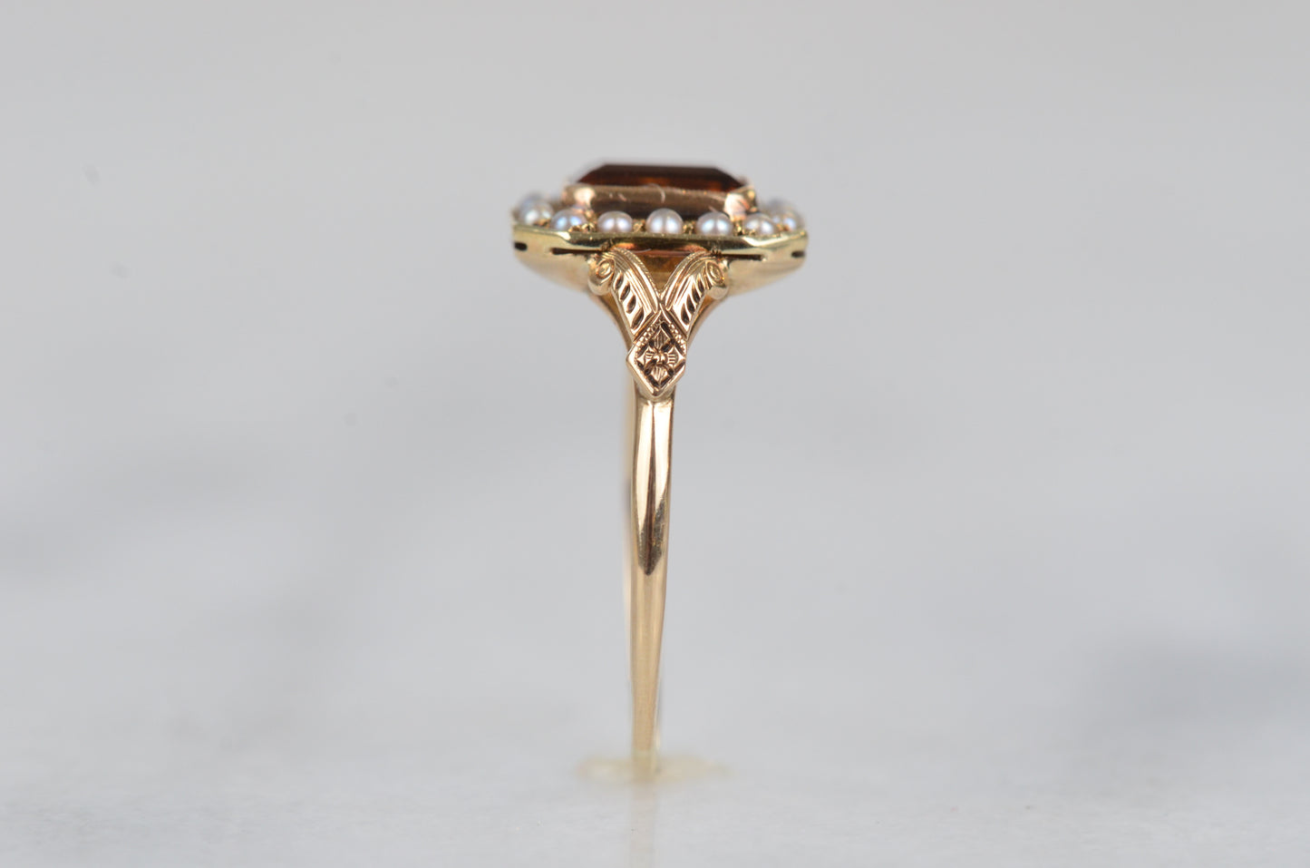 Dramatic Vintage Citrine Pearl Ring