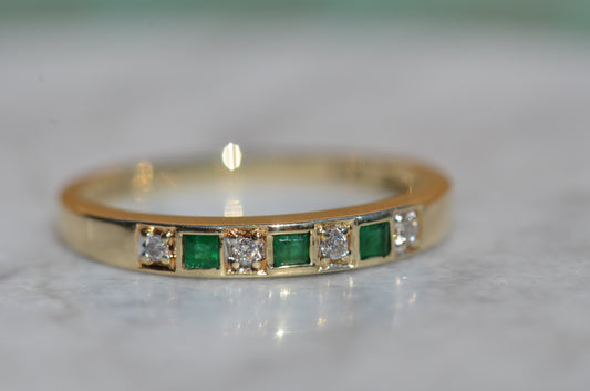 Slim Vintage Emerald and Diamond Band