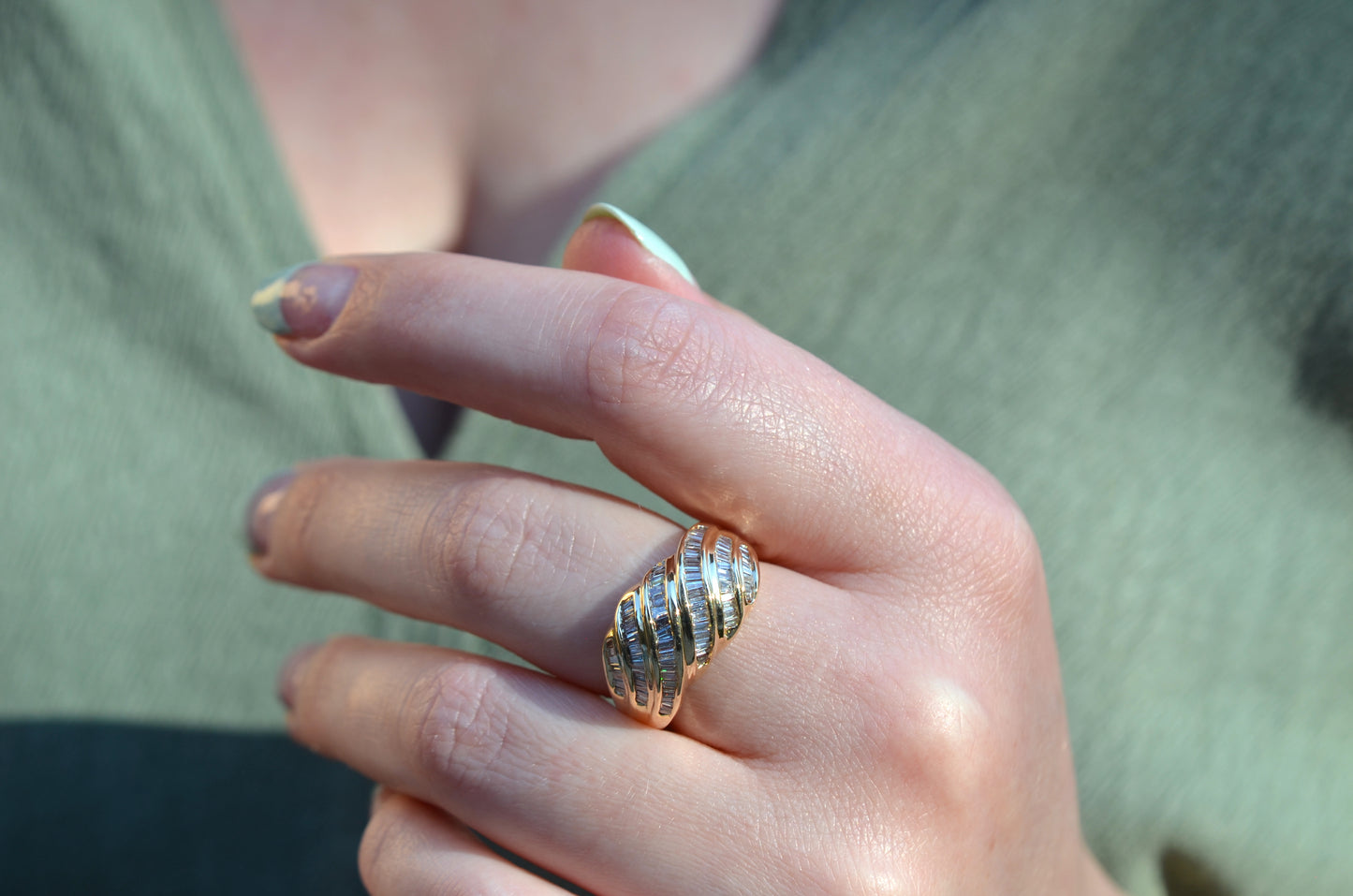 Dramatic Vintage Baguette Dome Ring