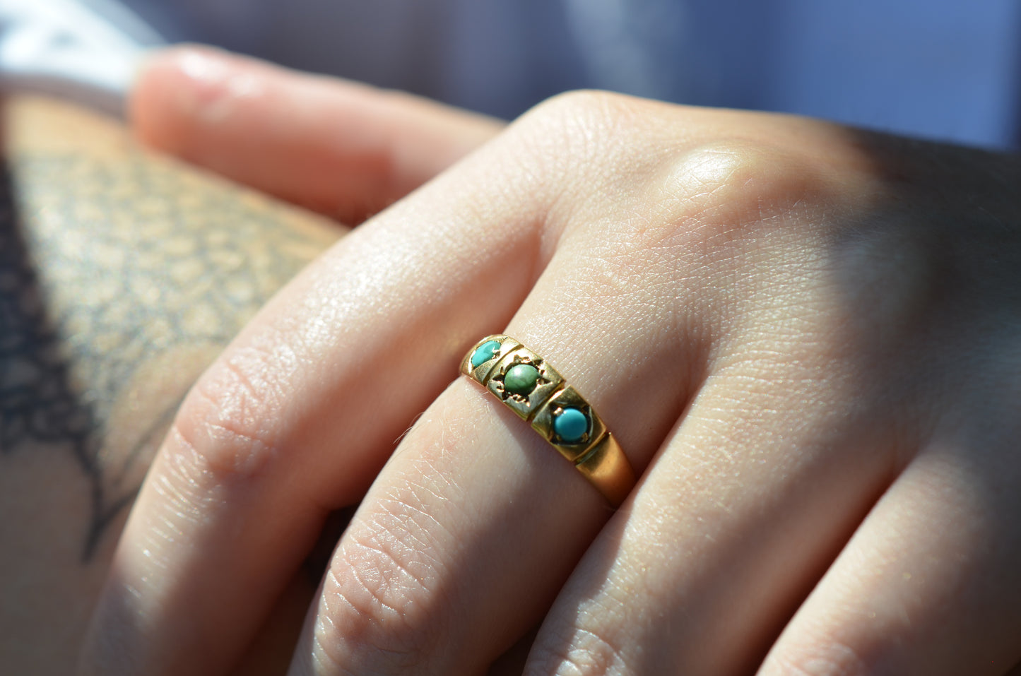 Sweet Victorian Turquoise Star Trilogy Ring