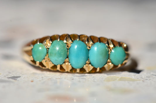 Dramatic Antique Turquoise Five Stone Ring