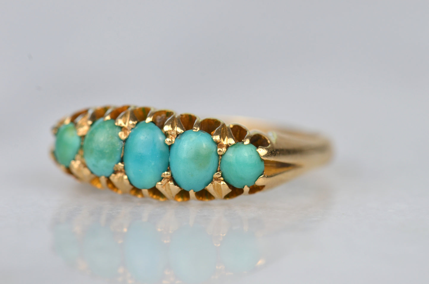 Dramatic Antique Turquoise Five Stone Ring