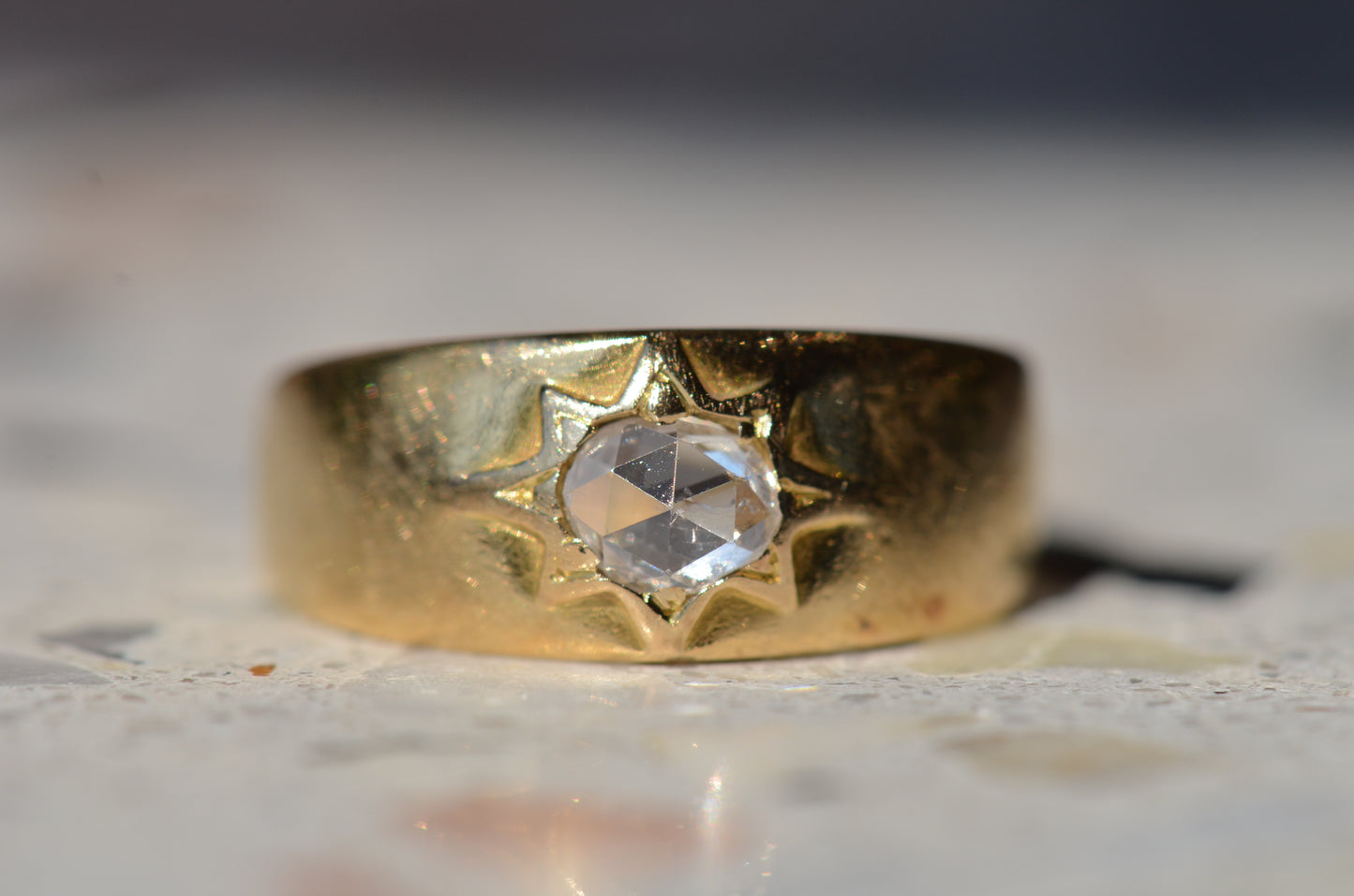 Romantic Antique Rose Cut Starburst Ring