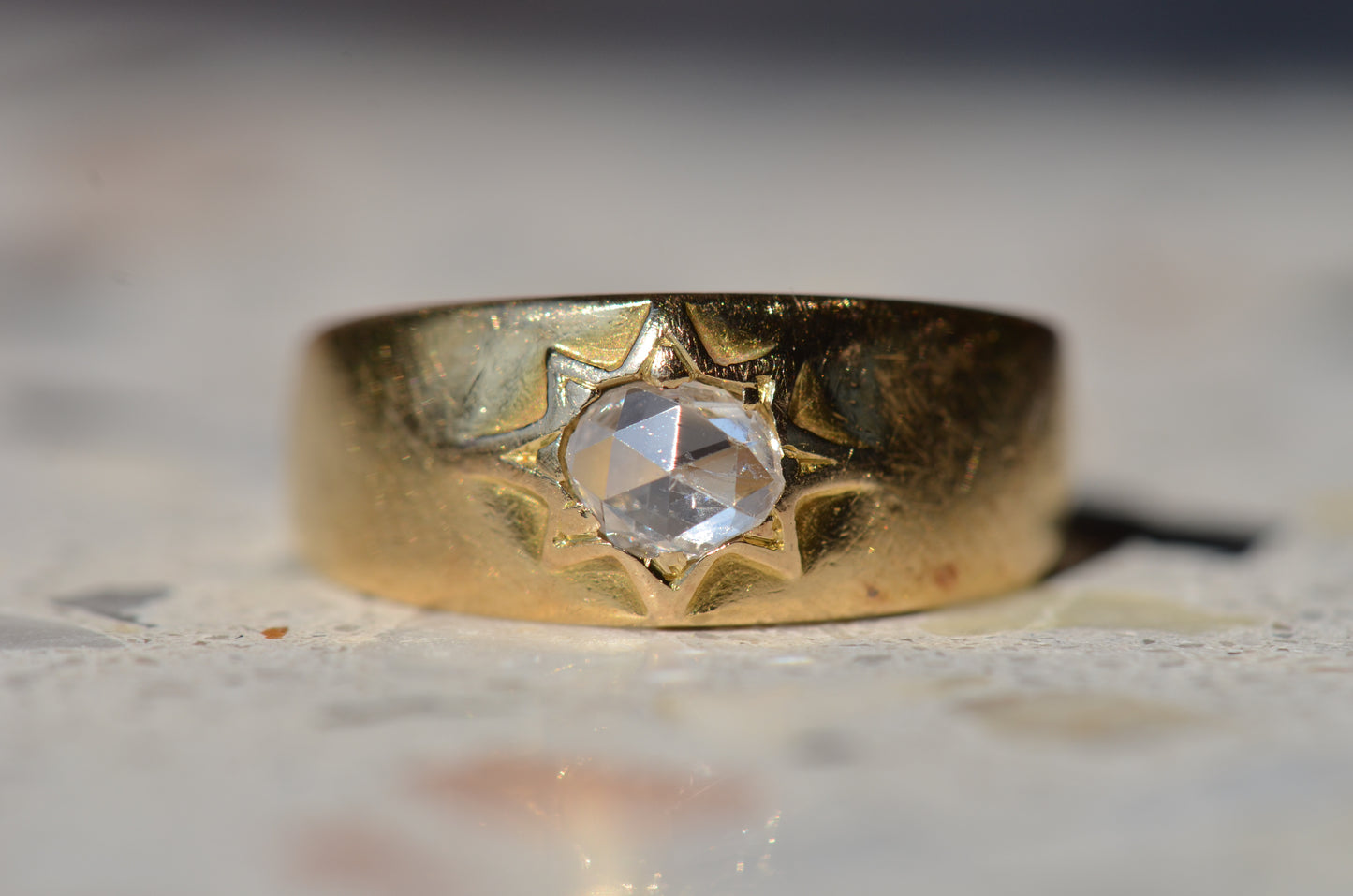 Romantic Antique Rose Cut Starburst Ring