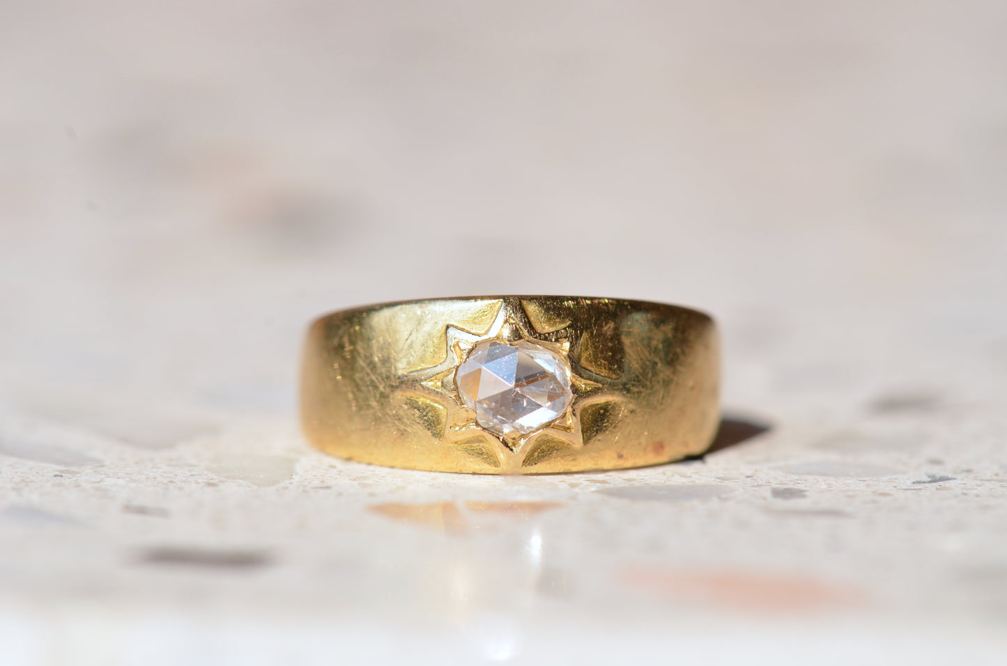 Romantic Antique Rose Cut Starburst Ring