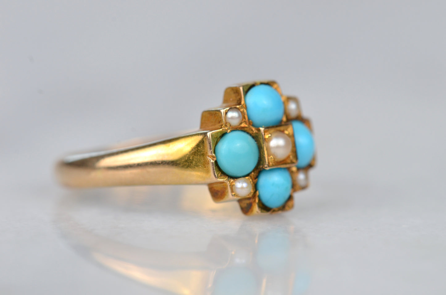 Stunning Antique Pearl and Turquoise Cluster Ring