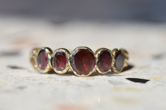 Arresting Antique Flat Cut Garnet Ring