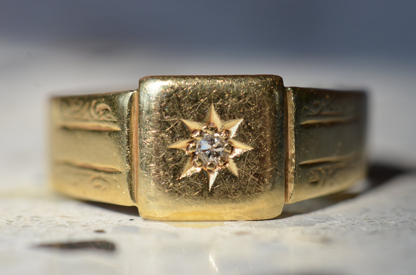 Charming Antique Starburst Signet Ring