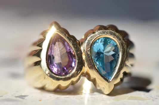 Dynamic Vintage Amethyst and Topaz Ring
